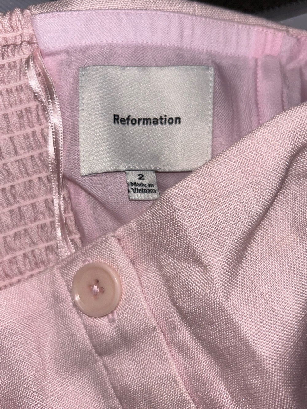 Reformation Derin Pink Linen Mini Dress Smocked Strapless/Halter - Picture 7 of 8